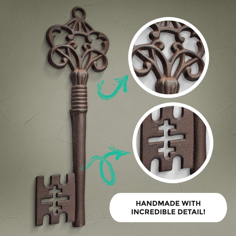 Wallcharmers ديكور حائط مفتاح هيكل عظمي كبير من الحديد الزهر - طراز ذهبي عتيق، برونزي ريفي - Image 3